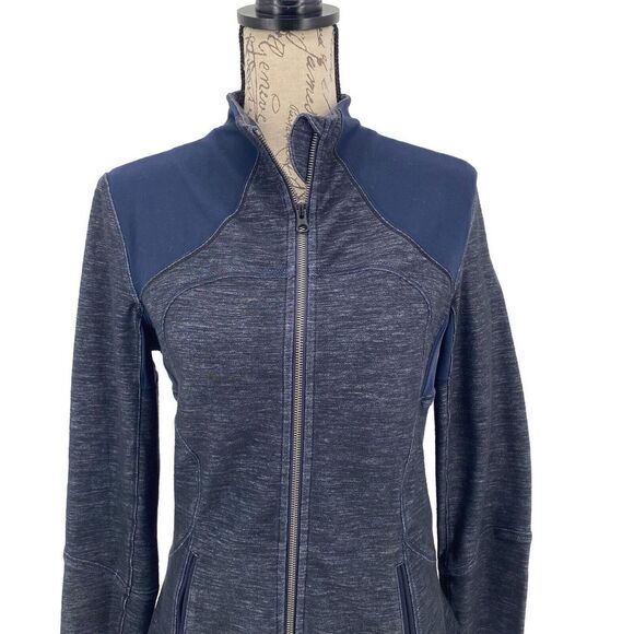 Lululemon Forme Slub Denim Limitless Blue Black Luon Zip Sweatshirt Jacket Sz 10 - Picture 2 of 8